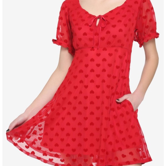 HOT TOPIC Red heart flock baby doll dress size Small - Picture 1 of 3